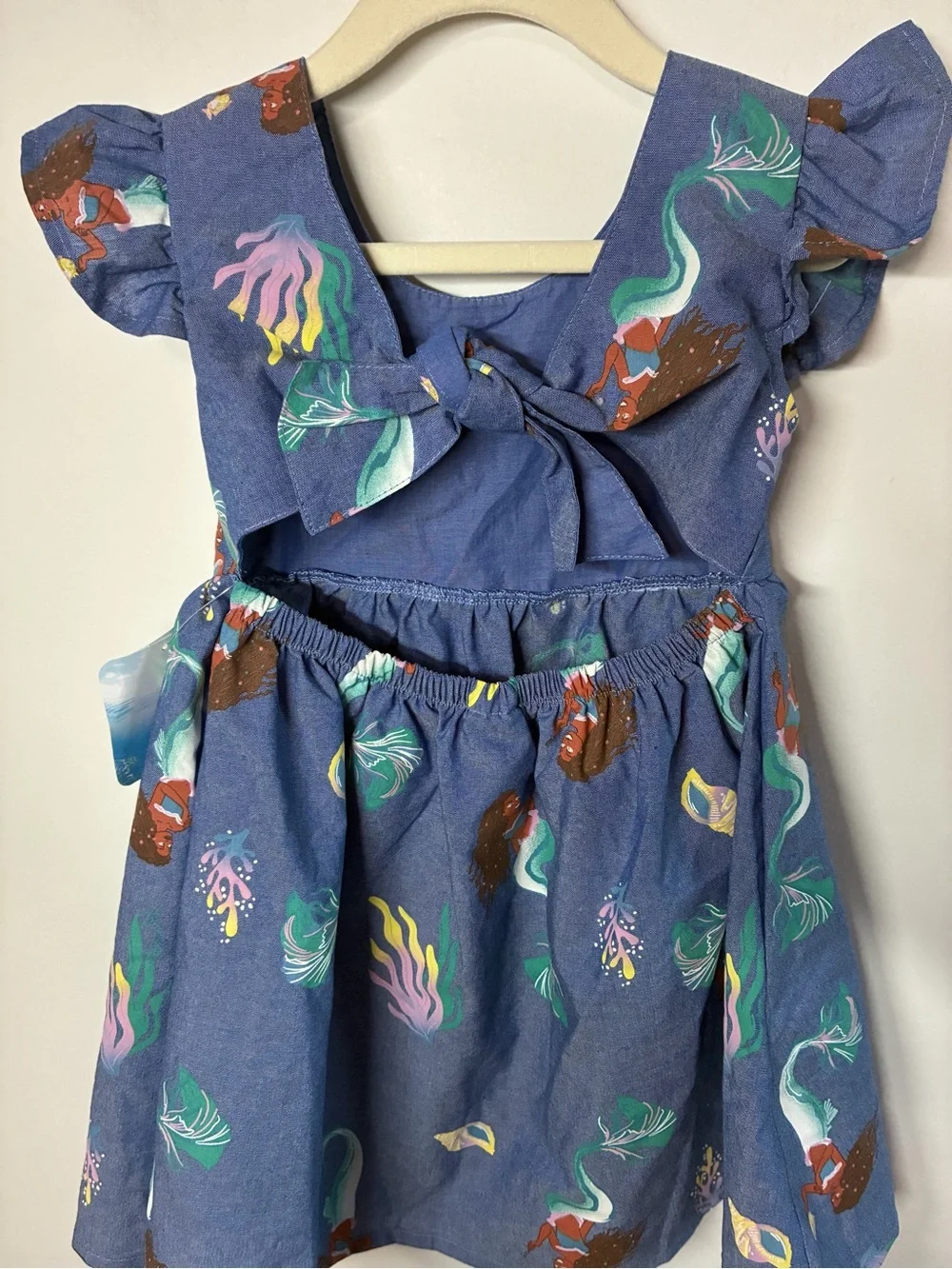 Disney Blue Mermaid Print Flutter Sleeve Dress